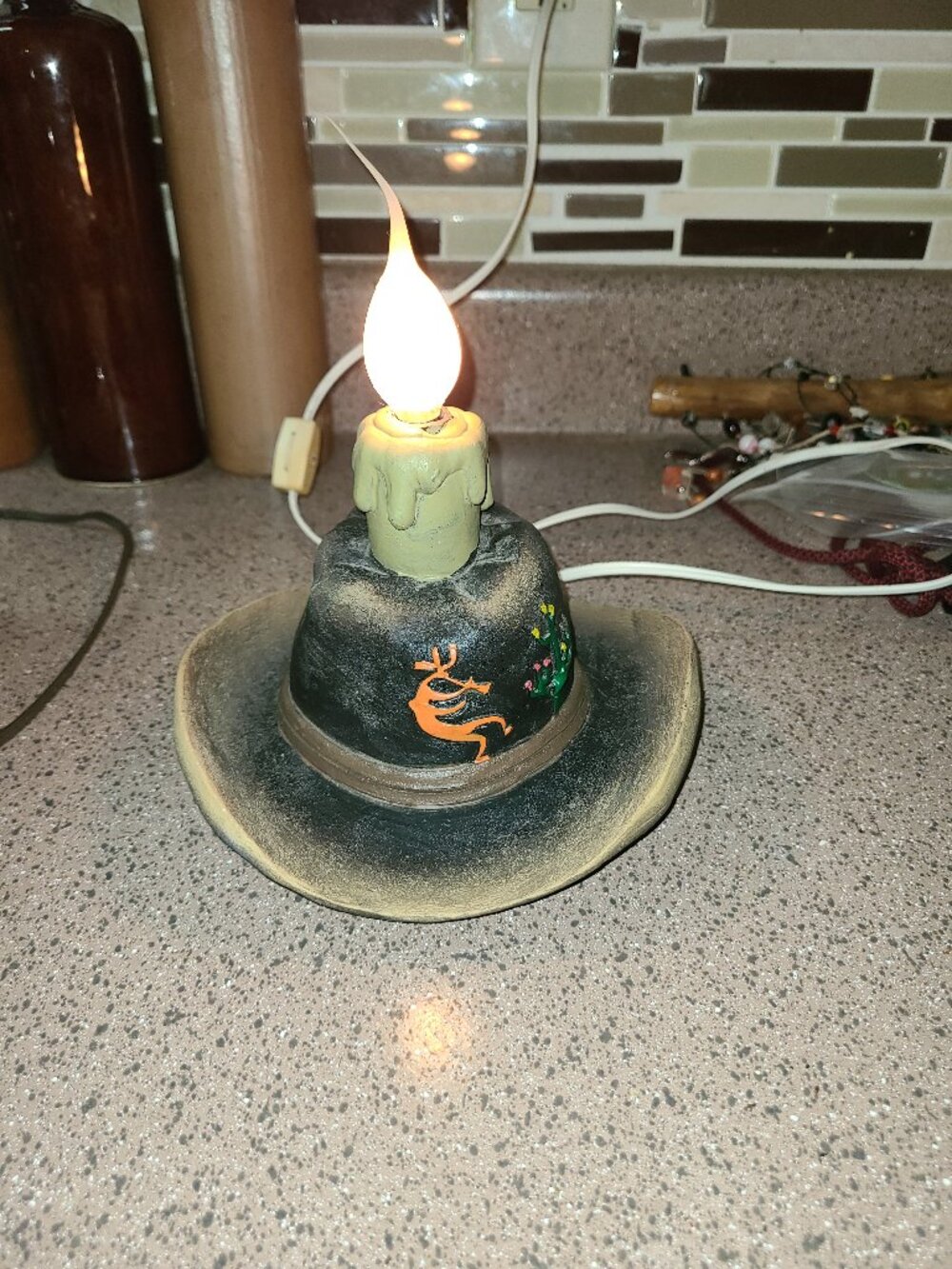 VTG RARE Cowboy Hat Lamp Night Light Western Southwest Decor Kokopelli Cactus